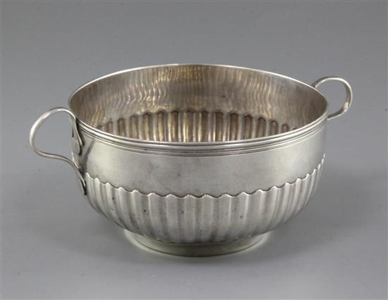 A Continental demi fluted two handled silver circular bowl, 8.5 oz.